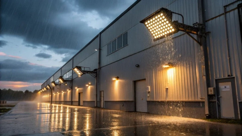 A diagram explaining waterproof outdoor lighting and different IP ratings for exterior and landscape lights.