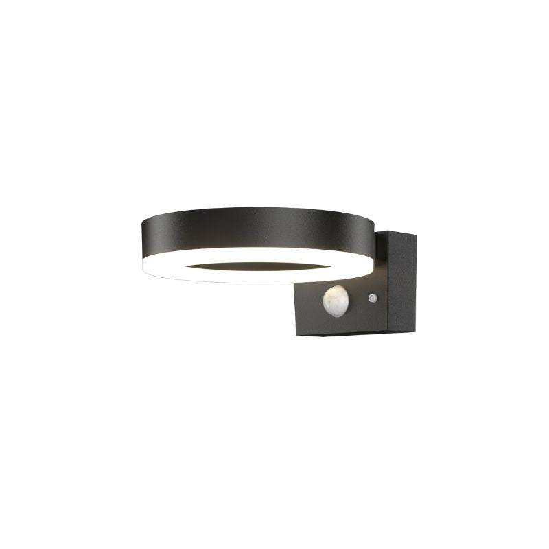 Ningbo Hanyuan solar-powered Elina black wall lamp with modern circular design, motion sensor, perfect for outdoor lighting and energy efficiency.